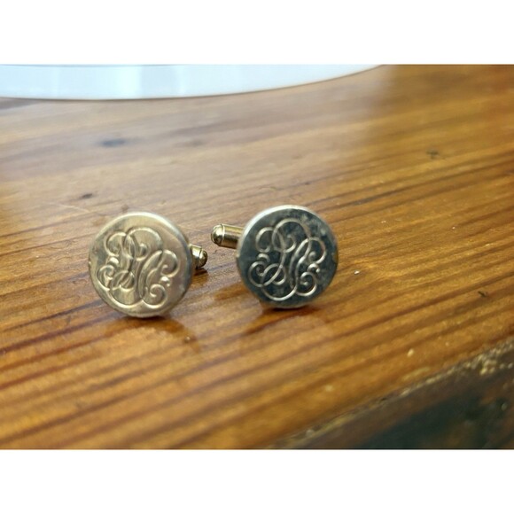 Vintage Estate Initial Mongram Round Silver Tone Cufflinks Set of 2 Pair - Picture 2 of 10